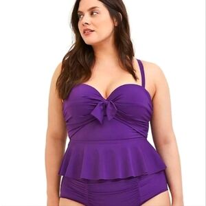 Torrid Purple Peplum Midkini Swim Top 0 D/DD